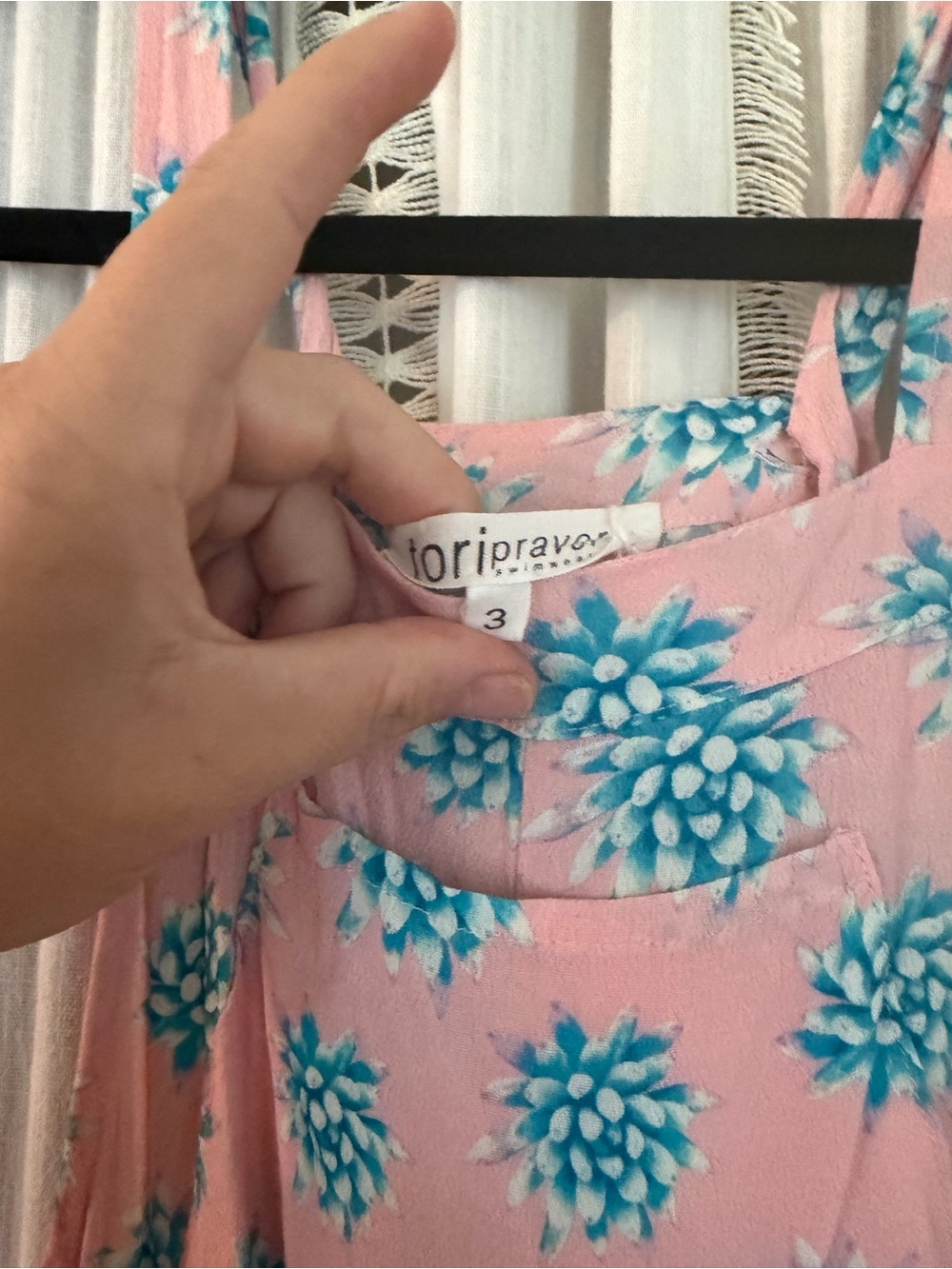 Tori Praver Pink Dress with Turquoise Floral Print